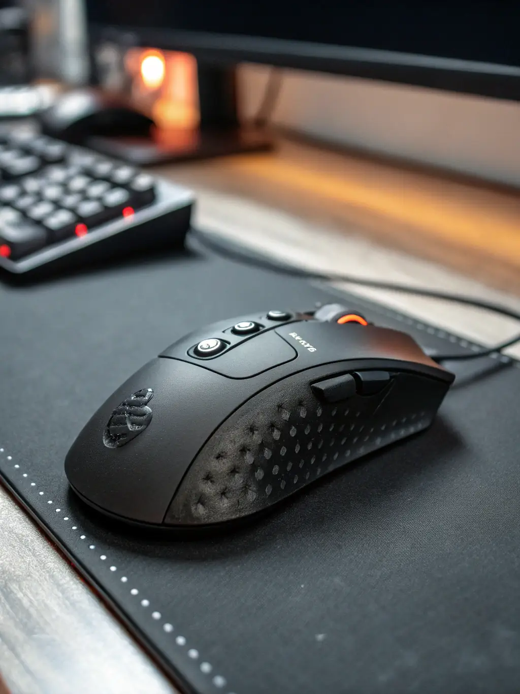Image of a gaming mouse and keyboard combo with customizable RGB lighting, highlighting their ergonomic design and responsiveness, placed on a gaming mousepad.